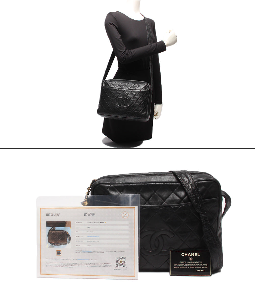 CHANEL ショルダーバッグ ラムスキン ゴールド金具 1番台 斜め掛け マトラッセ レディース シャネル