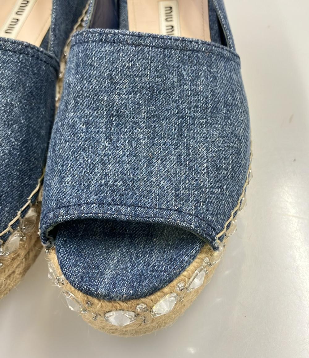 Miu Miu オープントゥサンダル デニム エスパドリーユ ビジュー