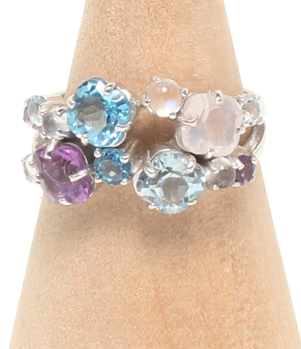 美品 リング 指輪 K14 ブルートパーズ アメジスト 3.14ct レディース SIZE 11号