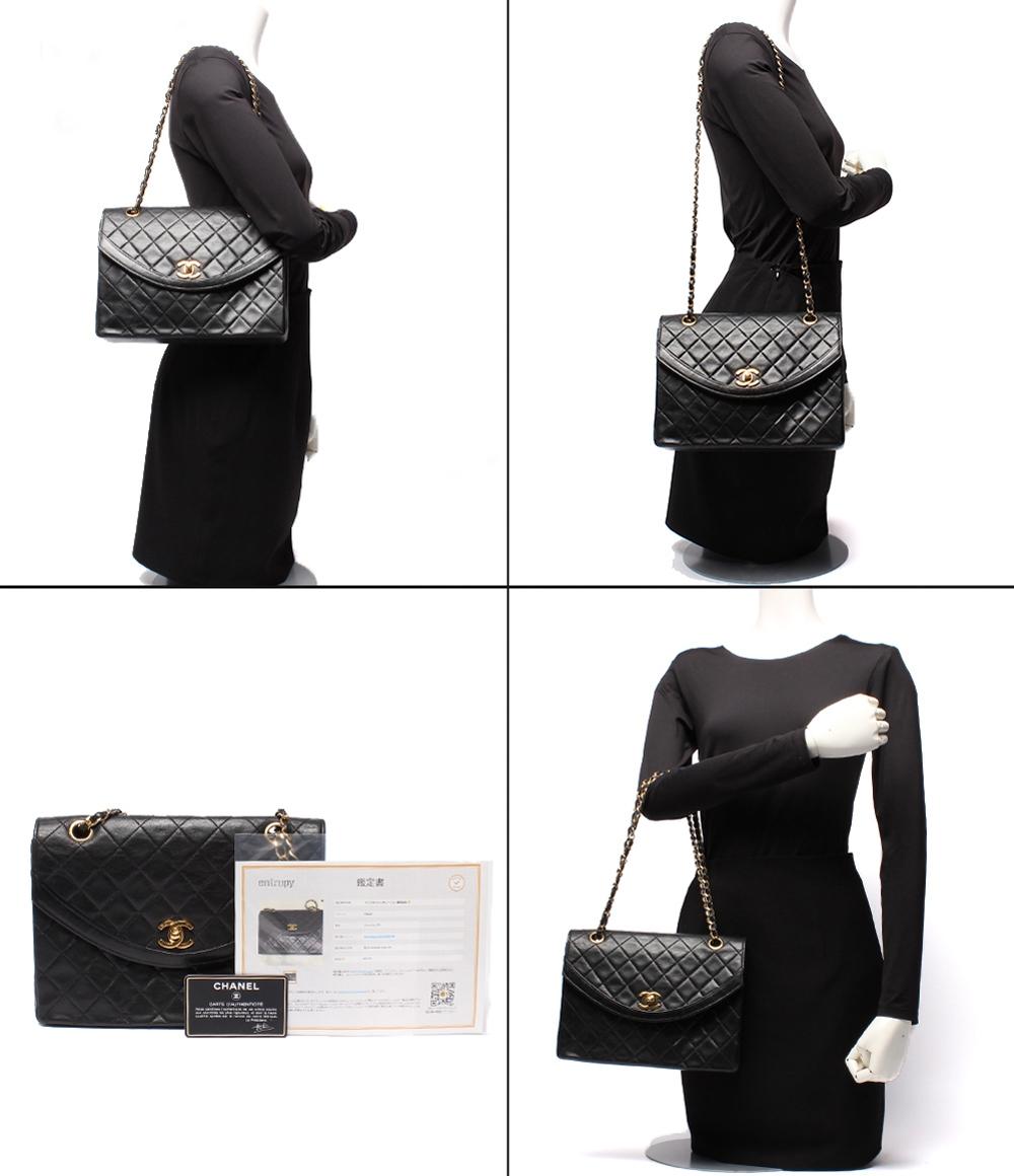 CHANEL チェーンショルダーバッグ ダブルチェーン シングルフラップ ゴールド金具 ラムスキン 0番台 マトラッセ25 A1300 レディース シャネル