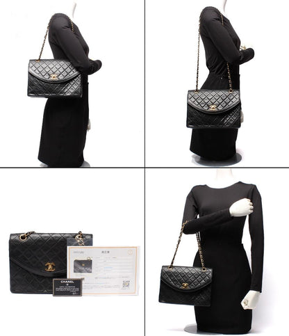 CHANEL チェーンショルダーバッグ ダブルチェーン シングルフラップ ゴールド金具 ラムスキン 0番台 マトラッセ25 A1300 レディース シャネル