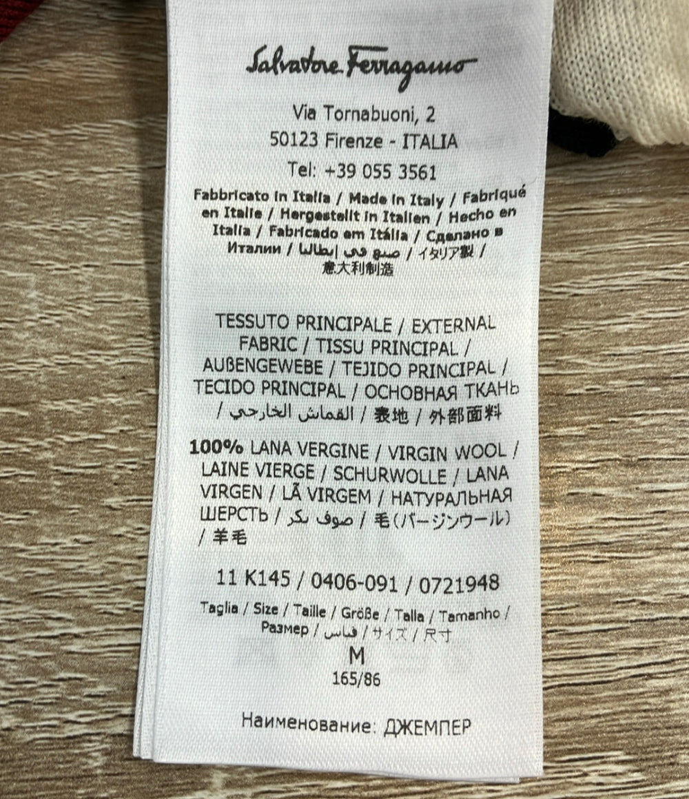 Salvatore Ferragamo 長袖ニット カラーブロック 赤 ピンク 白 レディース SIZE M サルヴァトーレフェラガモ