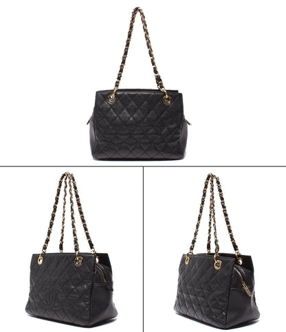CHANEL チェーンショルダーバッグ 肩掛け ゴールド金具 マトラッセ キャビアスキン プチタイムレス PTT A18004 レディース シャネル