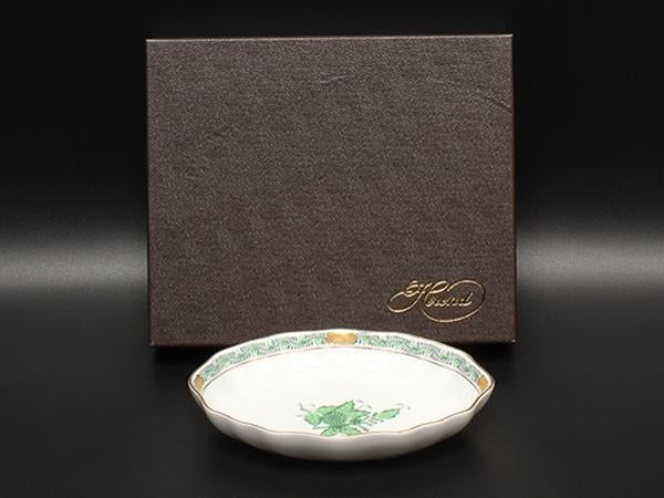 美品 HEREND スイートディッシュ オーバル 皿 15cm アポニーグリーン ヘレンド