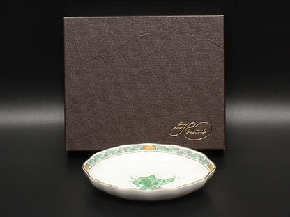 美品 HEREND スイートディッシュ オーバル 皿 15cm アポニーグリーン ヘレンド