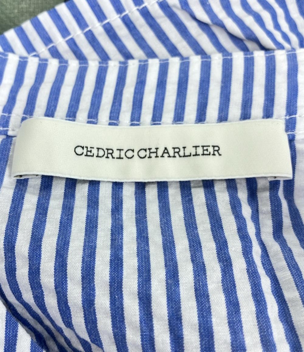 美品 セドリックシャルリエ ストライプ柄切り替え半袖ブラウス レディース (S) CEDRIC CHARLIER
