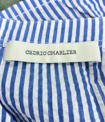 美品 セドリックシャルリエ ストライプ柄切り替え半袖ブラウス レディース (S) CEDRIC CHARLIER