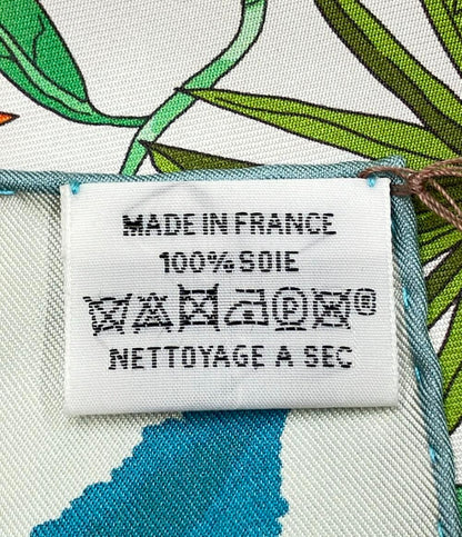 美品 HERMES スカーフ シルク100% カレダブルフェイス90 リバーシブル LE JARDIN DES PEINTRES レディース エルメス