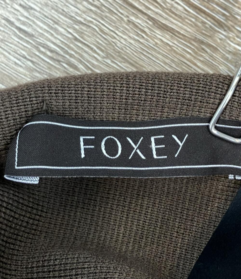 FOXEY 長袖ワンピース ウール ニット 袖リブ編み クルーネック ひざ丈 ダークブラウン Siena 40389-KA00A06TM レディース SIZE 38 (S) フォクシー