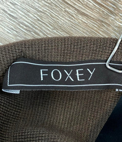 FOXEY 長袖ワンピース ウール ニット 袖リブ編み クルーネック ひざ丈 ダークブラウン Siena 40389-KA00A06TM レディース SIZE 38 (S) フォクシー