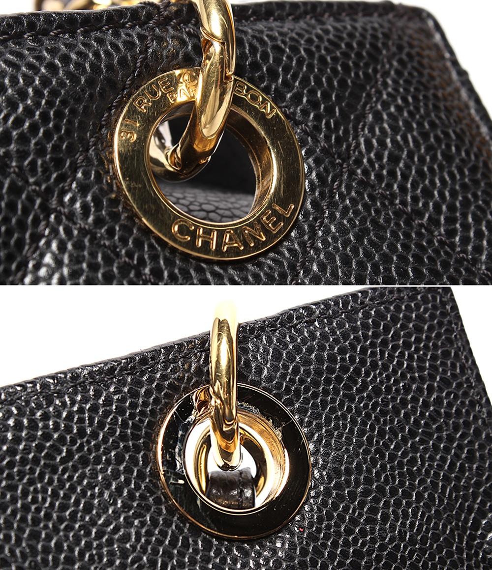 CHANEL チェーンショルダーバッグ 肩掛け ゴールド金具 マトラッセ キャビアスキン プチタイムレス PTT A18004 レディース シャネル
