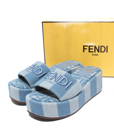 美品 FENDI サンダル 厚底 デニムエフェクト ジャカード サンシャイン プラットフォーム 8R8515 レディース SIZE 35 (22.5cm) フェンディ
