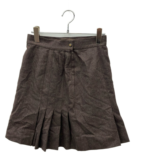 CHANEL ミニスカート ココマークボタン付き プリーツ ウール シルク100