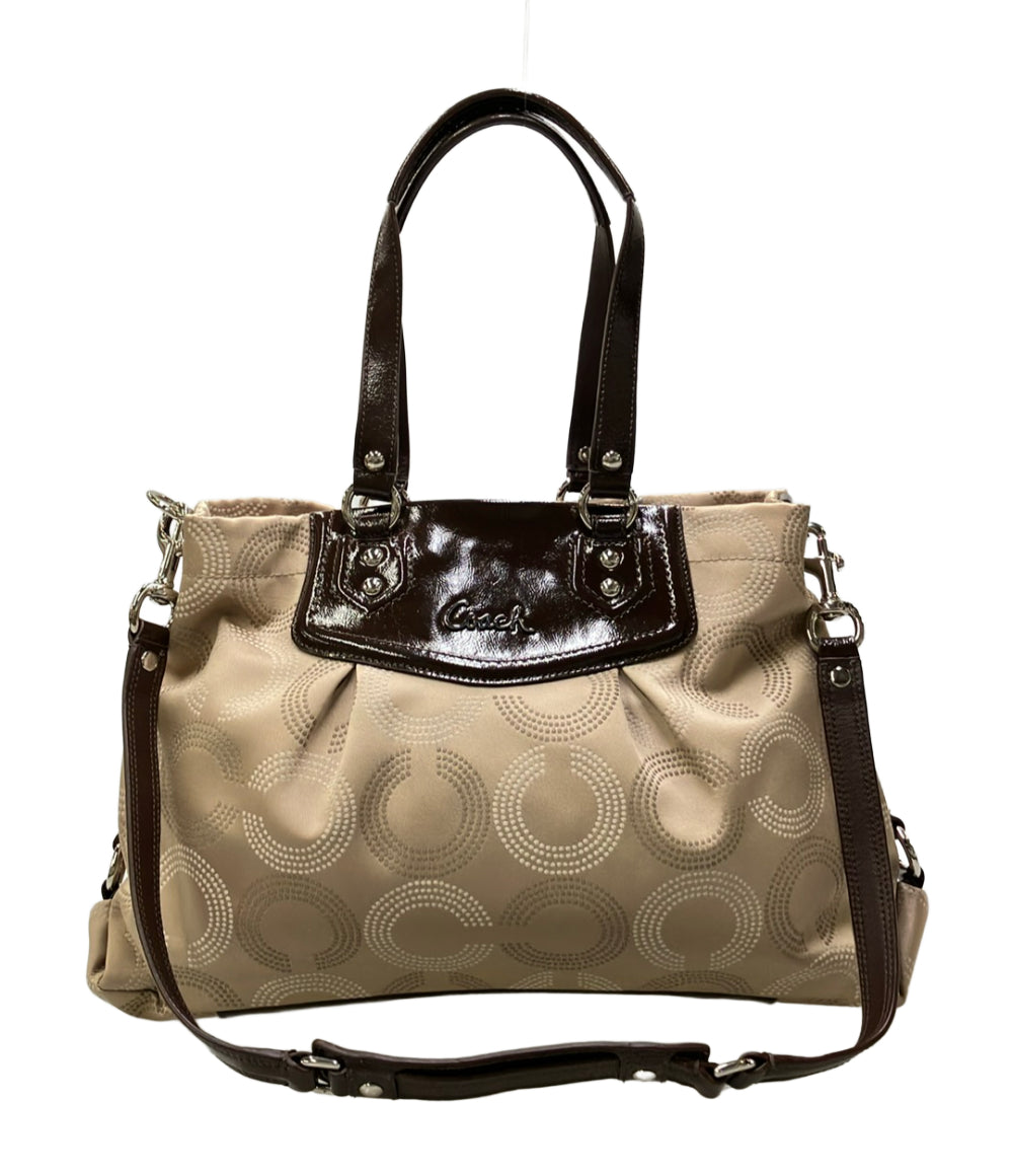 美品 COACH トートバッグ ショルダーバッグ 2WAY 斜め掛け キャンバス レザー オプアート F20049 レディース コーチ
