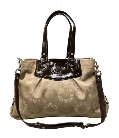 美品 COACH トートバッグ ショルダーバッグ 2WAY 斜め掛け キャンバス レザー オプアート F20049 レディース コーチ