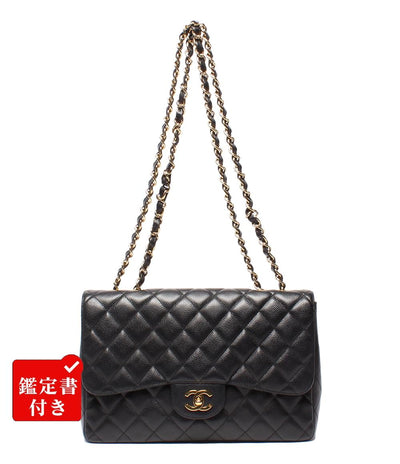 シャネル ショルダーバッグ キャビアスキン ゴールド金具 Wチェーン マトラッセ シングルフラップ 30 レディース CHANEL