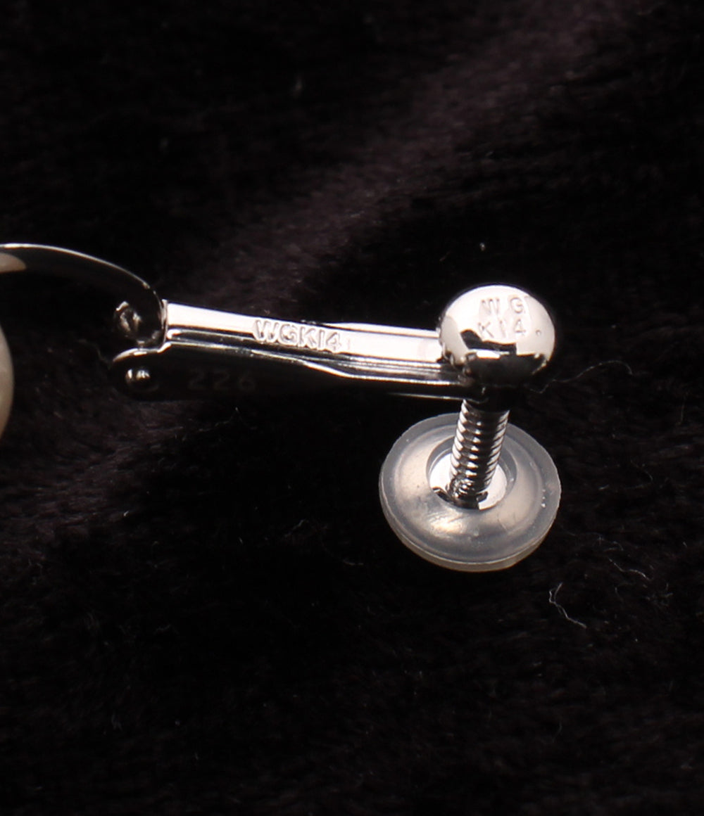 美品 MIKIMOTO イヤリング K14WG K18 パール7.5mm ダイヤ 0.34ct レディース ミキモト