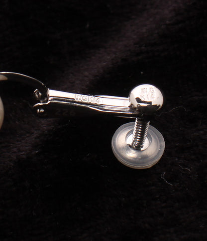 美品 MIKIMOTO イヤリング K14WG K18 パール7.5mm ダイヤ 0.34ct レディース ミキモト