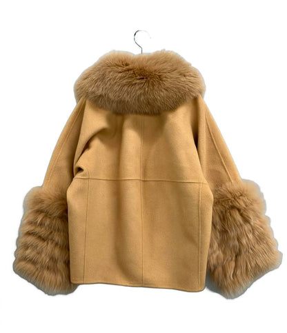 美品 Drawer ノーカラージャケット フォックス 6522-299-0608 レディース SIZE 36 (S) ドゥロワー