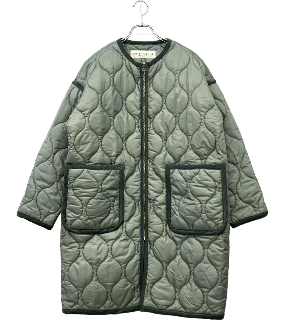 THE SHINZONE ノーカラーコート キルティング ブルーグリーン 21AW QUILTING COAT 21AMSC005 レディース SIZE F (M) ザ シンゾーン