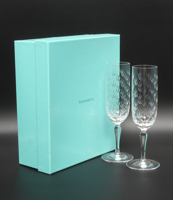美品 Tiffany & Co. シャンパングラス 2点セット ペア フローレット ティファニー