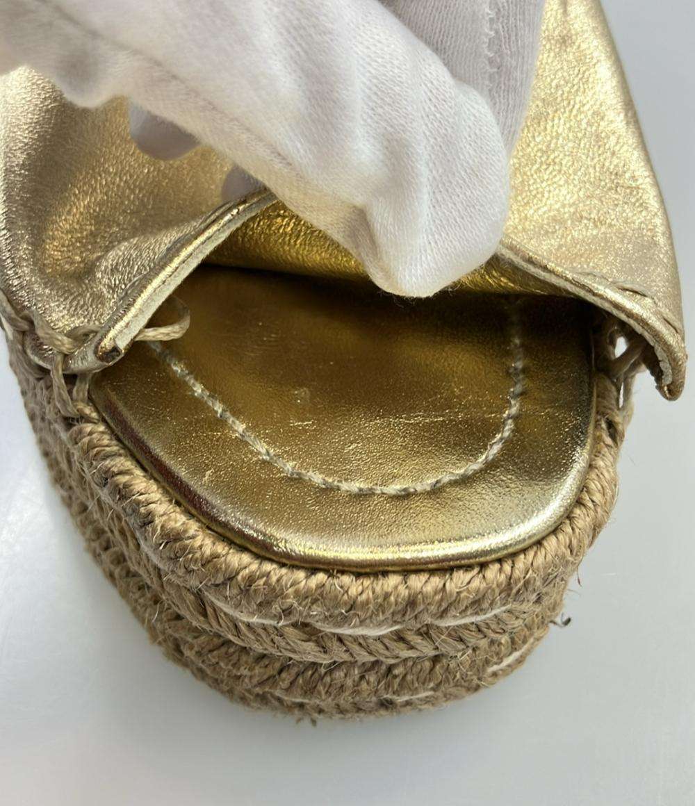 訳あり PRADA ピープトゥプラットフォーム エスパドリーユ 厚底 レディース SIZE 39 1/2 (XL) プラダ