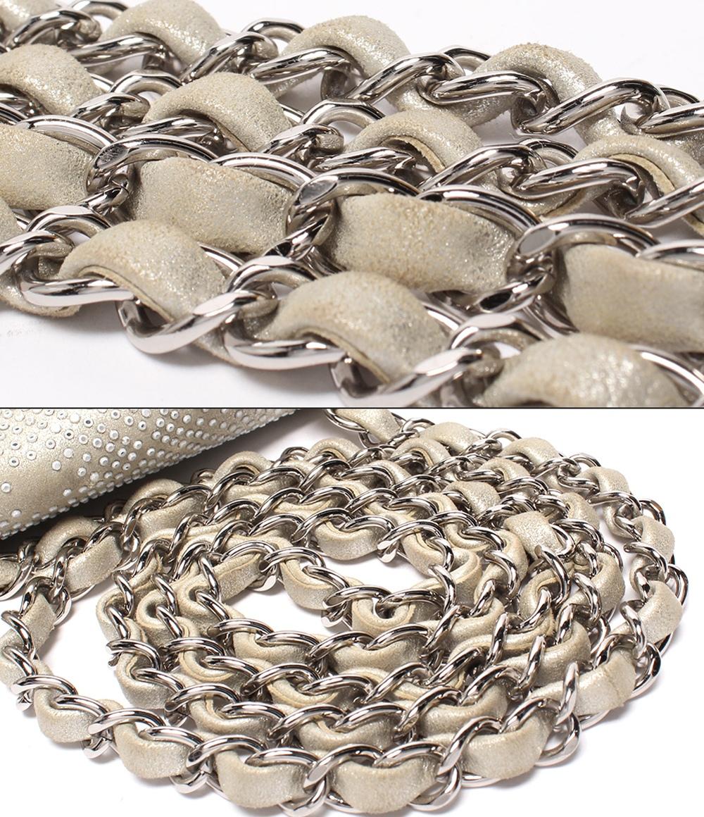 CHANEL チェーンショルダーバッグ 肩掛け 斜め掛け ストーン シングルチェーン シングルフラップ シルバー金具 レディース シャネル