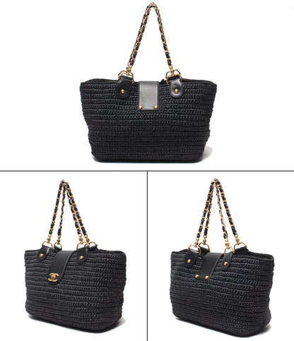 CHANEL チェーンショルダーバッグ トートバッグ 肩掛け ゴールド金具 ラフィア ココマーク レディース シャネル