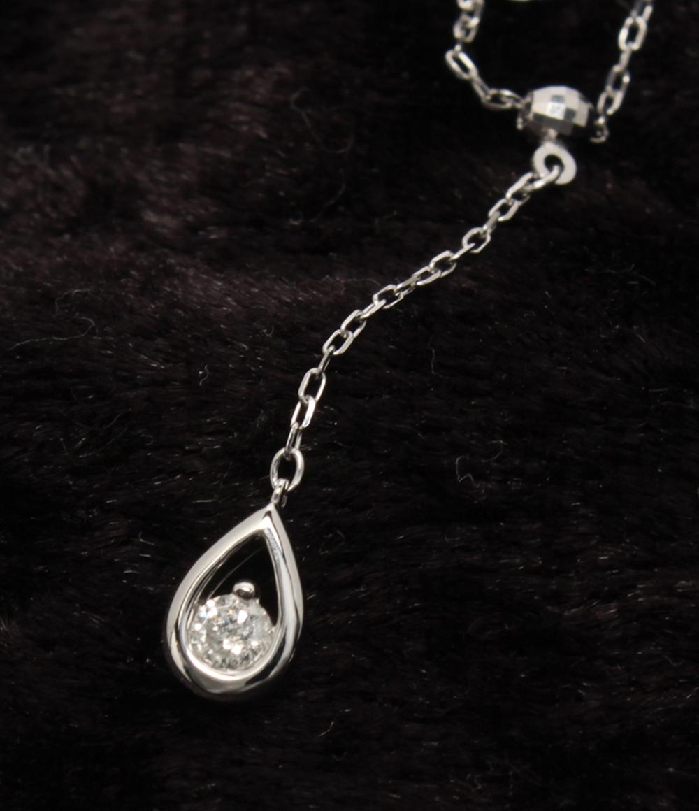 美品 ネックレス K18WG ダイヤ 0.07ct しずくモチーフ レディース
