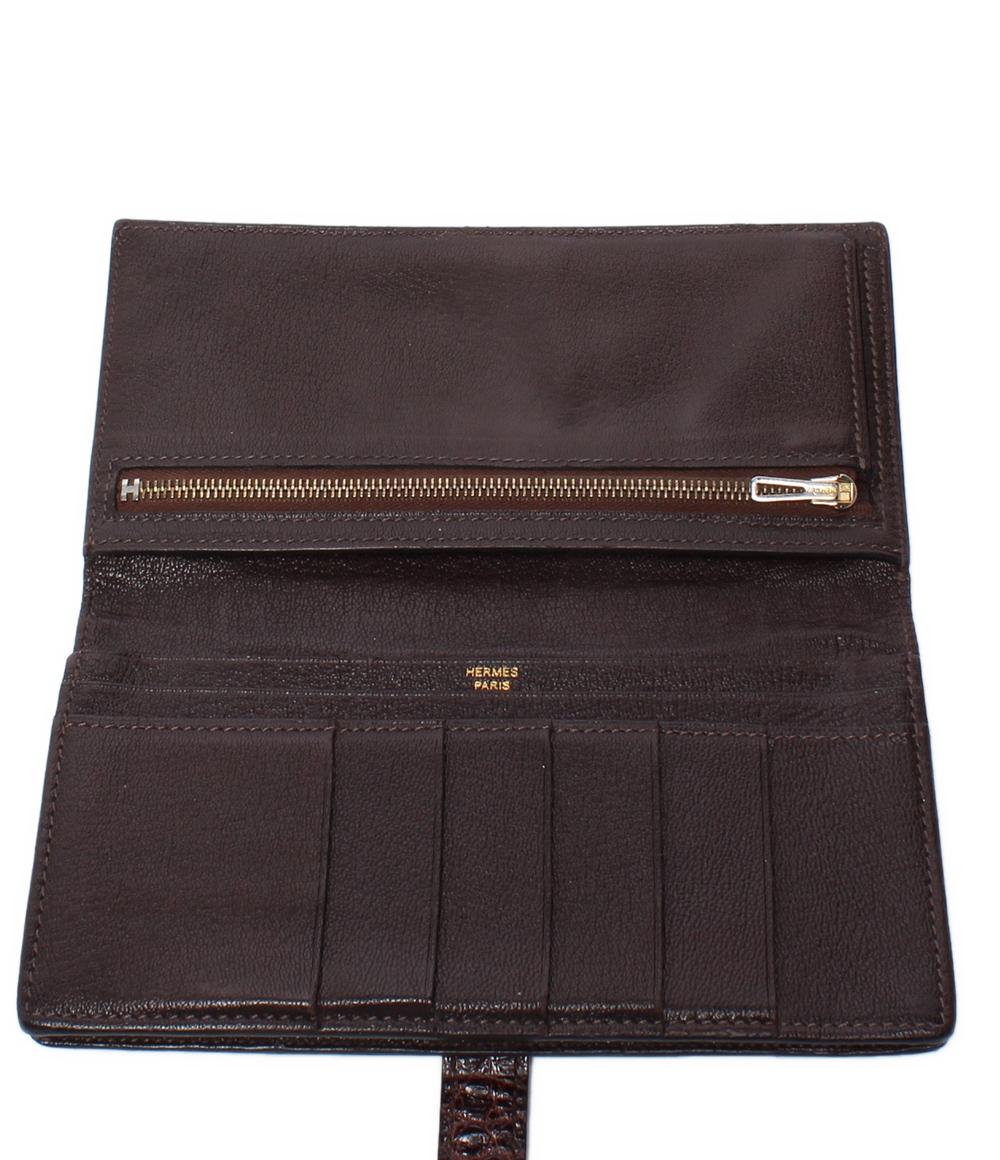 HERMES 長財布 ゴールド金具 アリゲーター クロコダイルレザー □P刻印 ベアン スフレ レディース メンズ エルメス