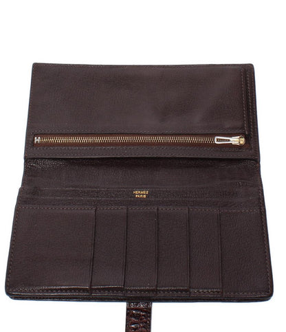 HERMES 長財布 ゴールド金具 アリゲーター クロコダイルレザー □P刻印 ベアン スフレ レディース メンズ エルメス