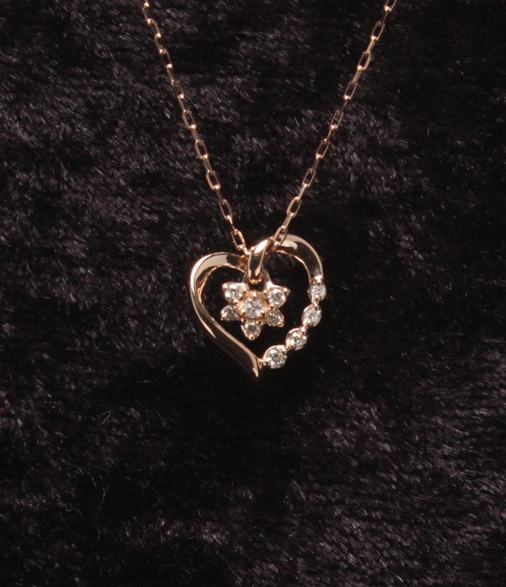 美品 ヨンドシー ネックレス K10 ダイヤ ハートモチーフ 2013 レディース 4℃
