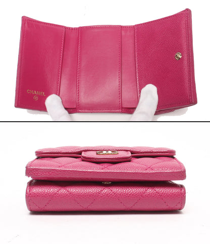 CHANEL 三つ折り財布 ゴールド金具 キャビアスキン マトラッセ ランダム番台 レディース シャネル