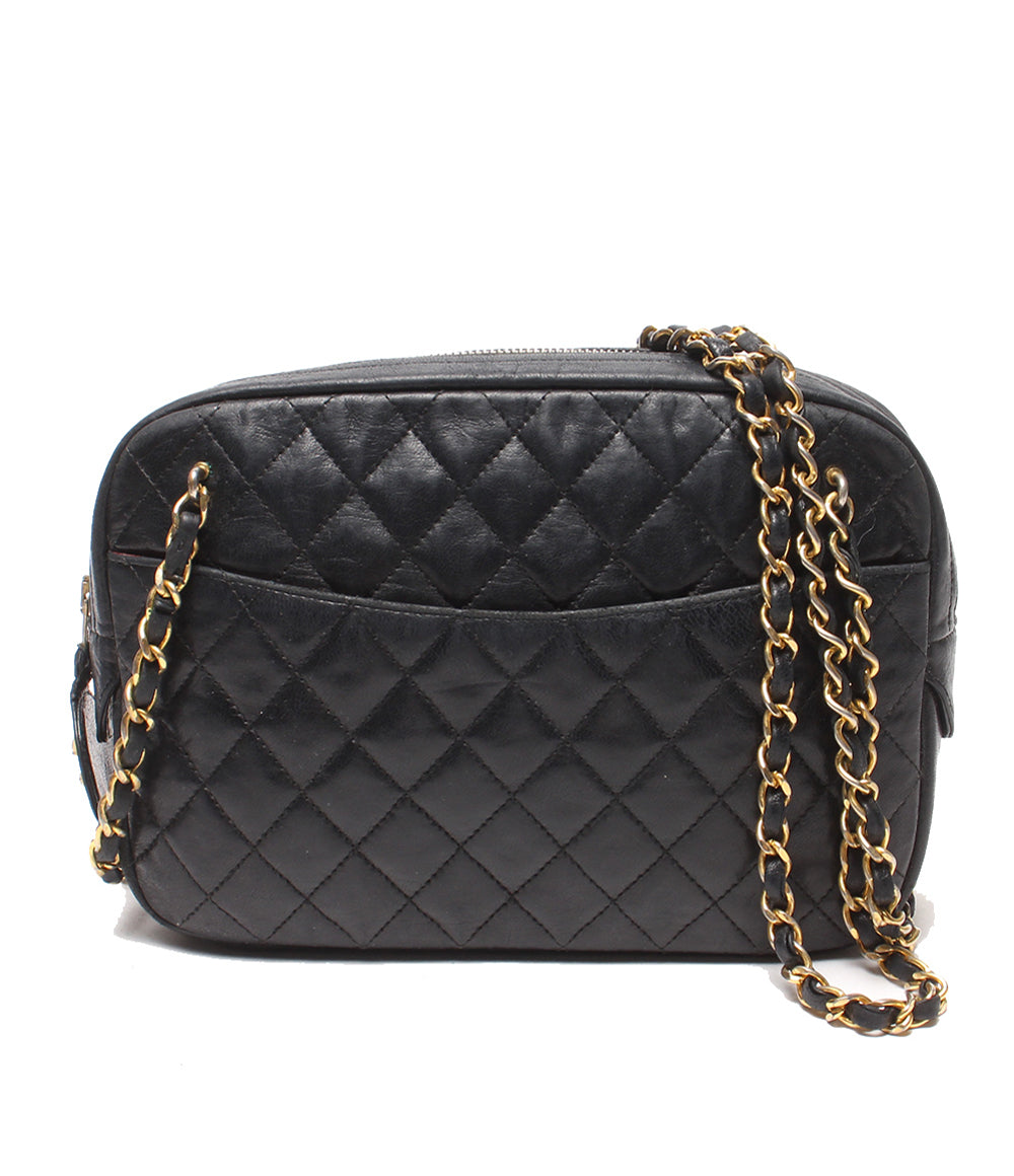CHANEL チェーンショルダーバッグ 肩掛け ゴールド金具 マトラッセ ラムスキン レディース シャネル