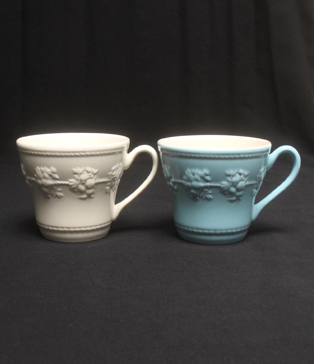 美品 ウェッジウッド マグカップ 2点セット ペア フェスティビティ アイボリー ブルー WEDGWOOD