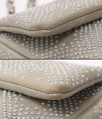 CHANEL チェーンショルダーバッグ 肩掛け 斜め掛け ストーン シングルチェーン シングルフラップ シルバー金具 レディース シャネル