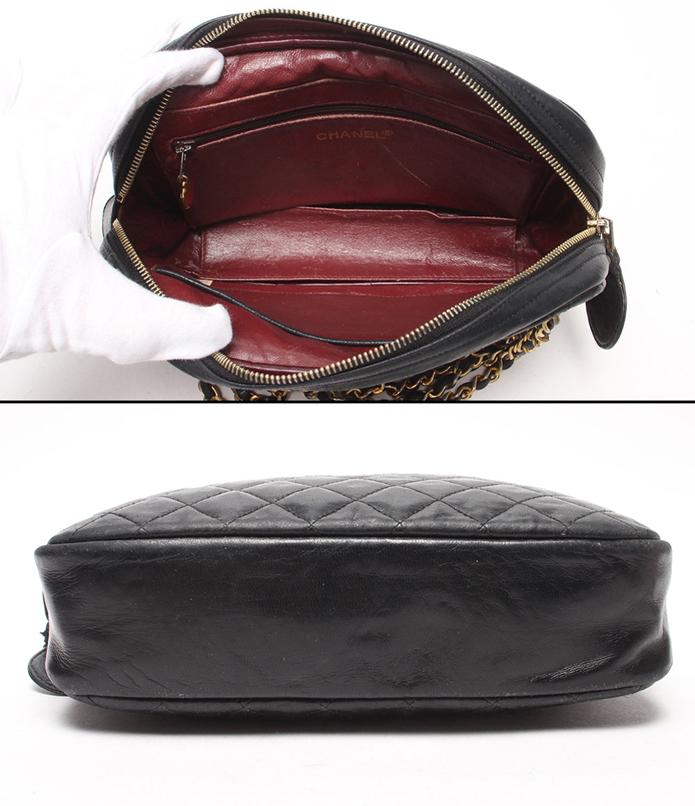 CHANEL チェーンショルダーバッグ 肩掛け ゴールド金具 マトラッセ ラムスキン レディース シャネル