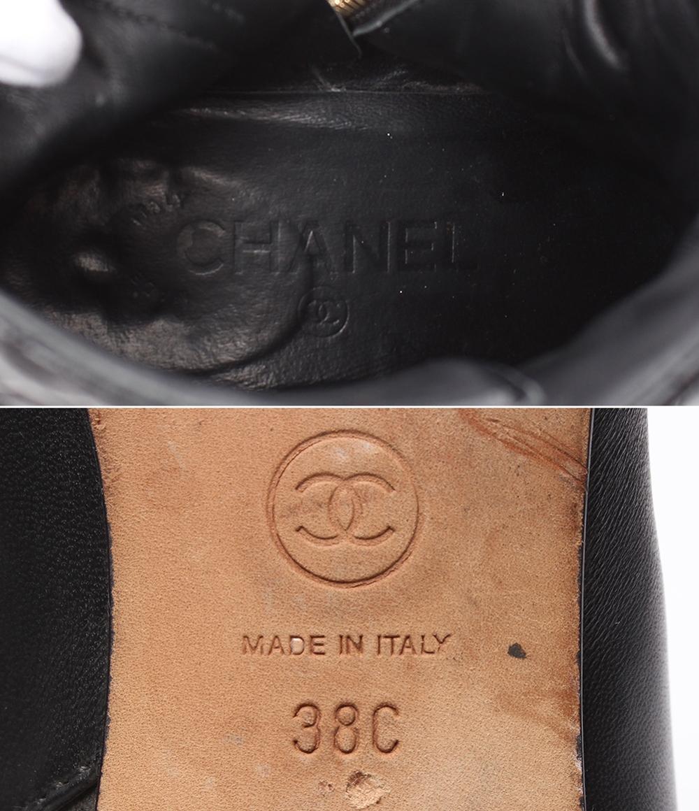 CHANEL ショートブーツ サイドファスナー パール マトラッセ ゴールド
