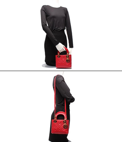 美品 Christian Dior 2wayハンドバッグ ショルダーバッグ 肩掛け カナージュ レディ ディオール ミニ レディース クリスチャンディオール