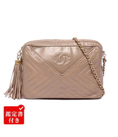 CHANEL チェーンショルダーバッグ Vステッチ肩掛け 斜め掛け ゴールド金具 0番台 ココマーク フリンジ レディース シャネル
