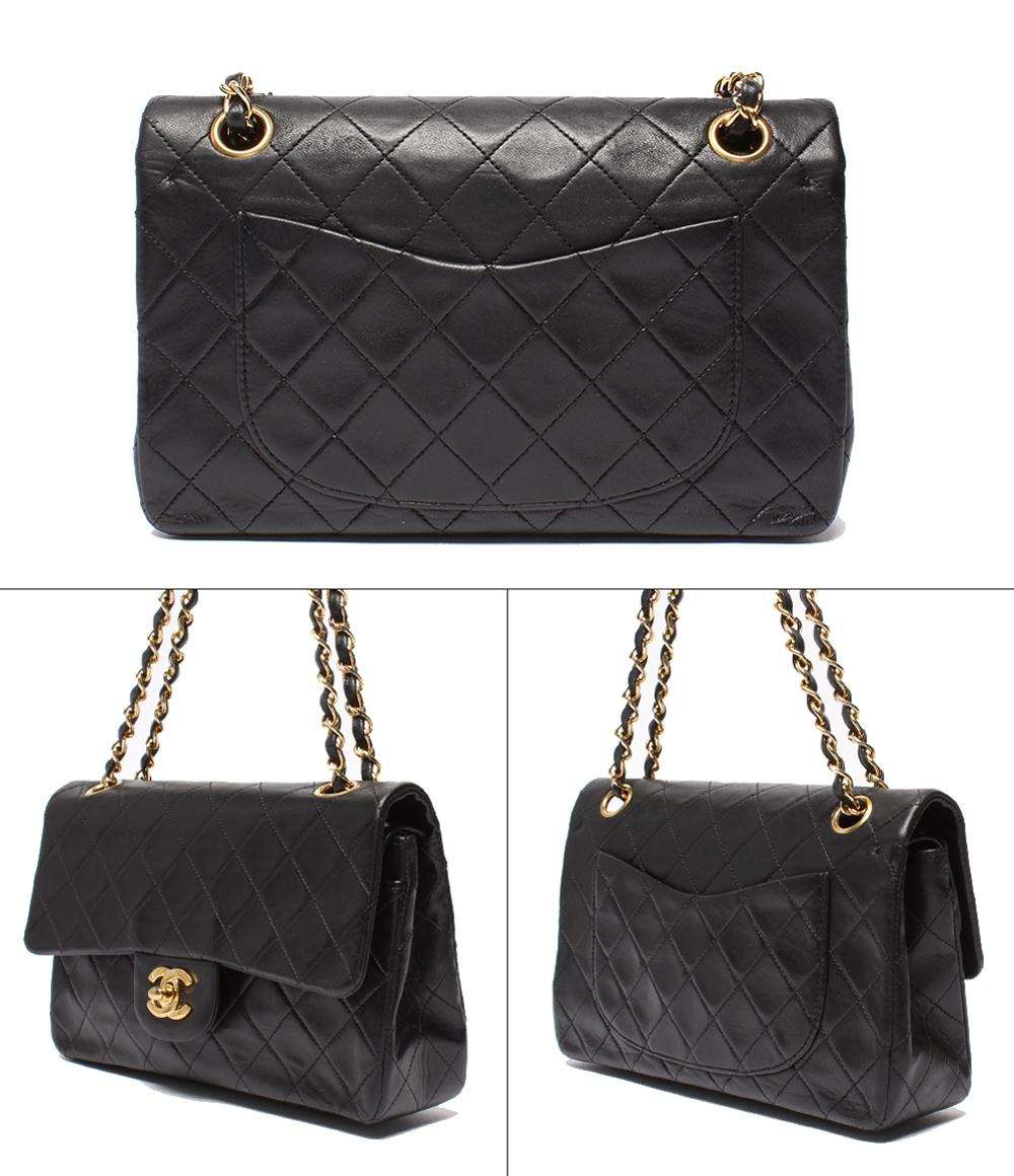 CHANEL チェーンショルダーバッグ ダブルフラップ Wチェーン ゴールド金具 カーフスキン マトラッセ 23 レディース シャネル
