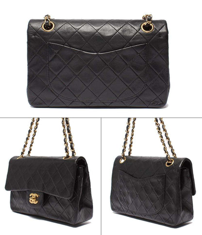 CHANEL チェーンショルダーバッグ ダブルフラップ Wチェーン ゴールド金具 カーフスキン マトラッセ 23 レディース シャネル