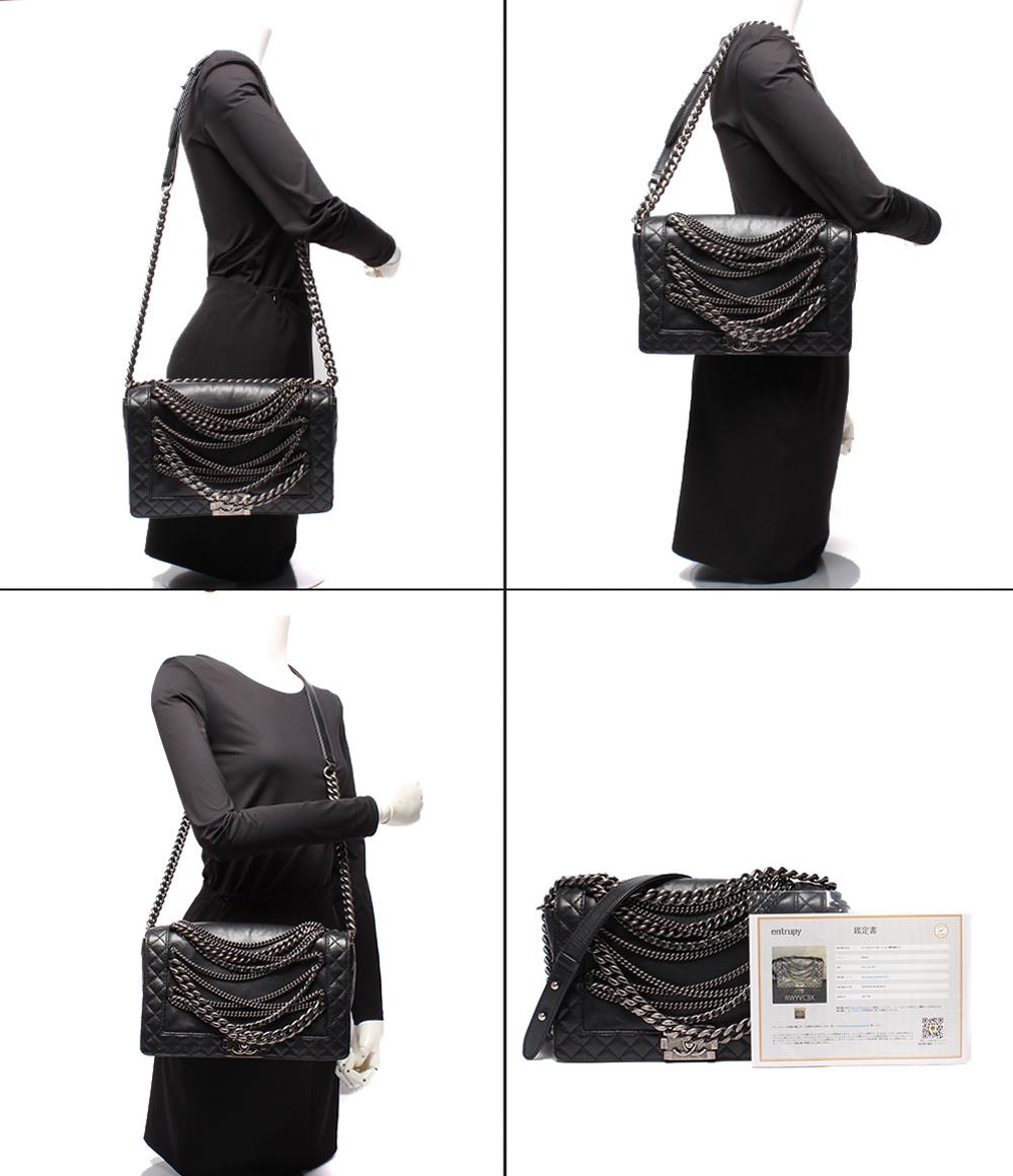 CHANEL チェーンショルダーバッグ ボーイシャネル28 チェーン ディティール ガンメタリック マトラッセ ラムスキン レディース シャネル
