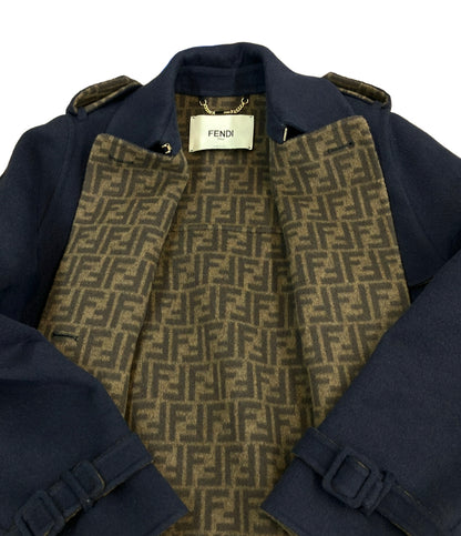 FENDI メルトン ダブルブレストコート ズッカ柄 FF9011 A5HD レディース SIZE 36 (XS) フェンディ