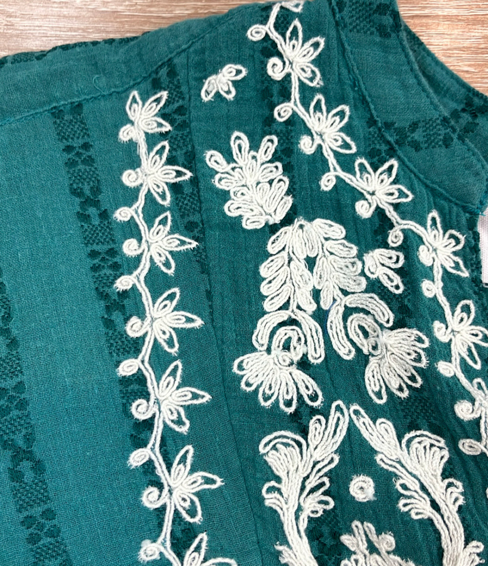 Sara Mallika コットン ジャガード コード エンブロイダリー ドレス フラワー刺繍 長袖ワンピース 020452SC2 レディース SIZE M サラマリカ