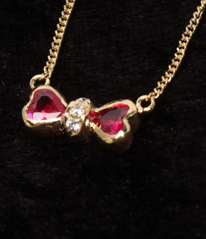 美品 ピエールカルダン ネックレス K18 ルビー リボンモチーフ レディース Pierre Cardin