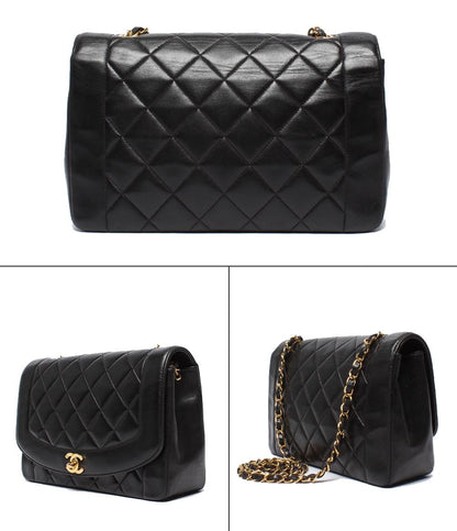 CHANEL チェーンショルダーバッグ ダイアナフラップ ラムスキン ゴールド金具 3番台 肩掛け 斜め掛け ダイアナ25 マトラッセ レディース シャネル