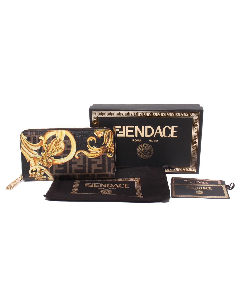 美品 FENDI ラウンドファスナー長財布×VERSACE フェンダーチェ 7M0210-AJJ3 レディース メンズ フェンディ