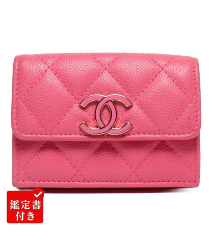 CHANEL 三つ折り財布 キャビアスキン ゴールド金具 マトラッセ レディース シャネル