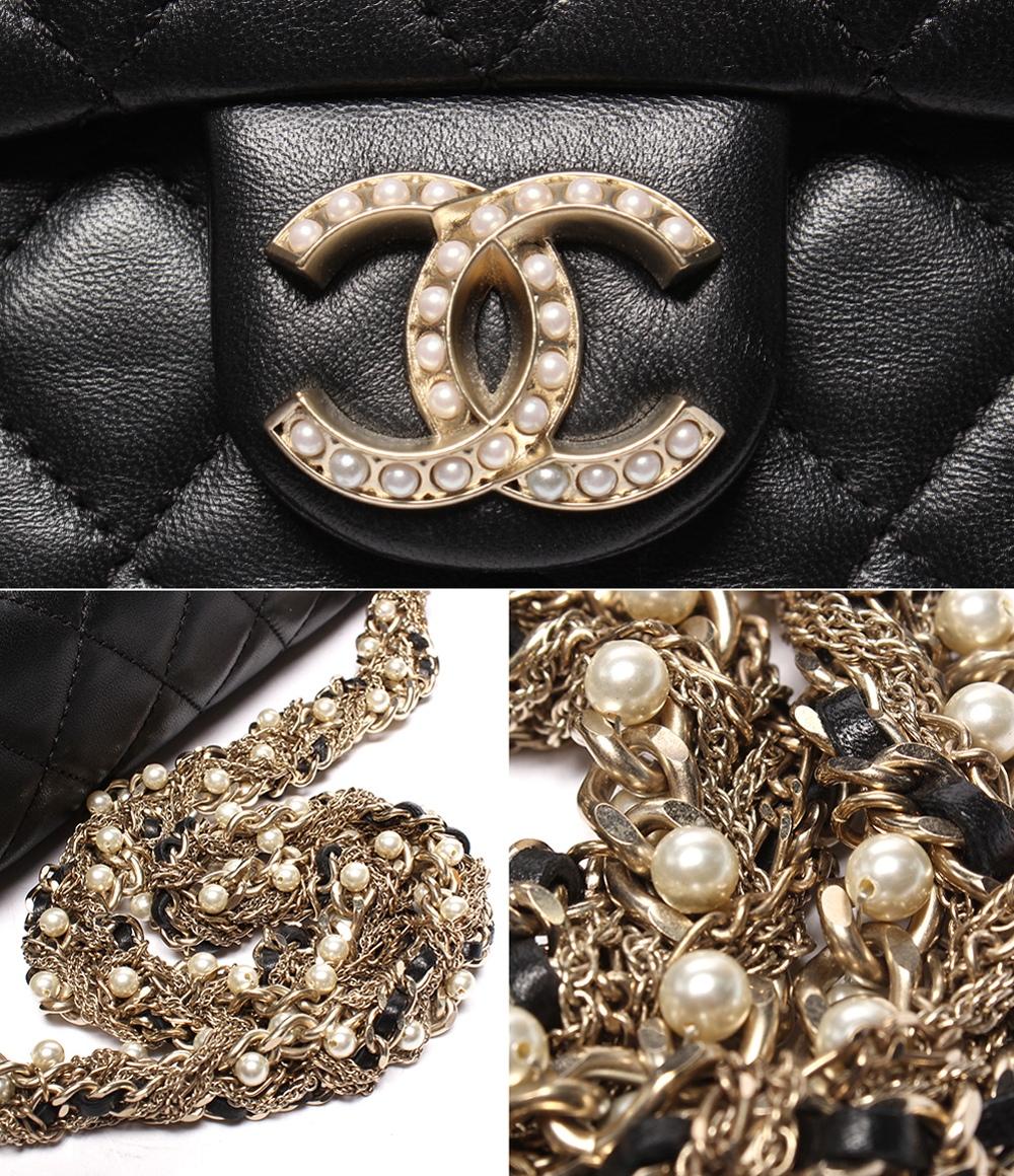 美品 CHANEL ショルダーバッグ ラムスキン マトラッセ ゴールド金具 フェイクパールチェーン ウエストミンスター レディース シャネル